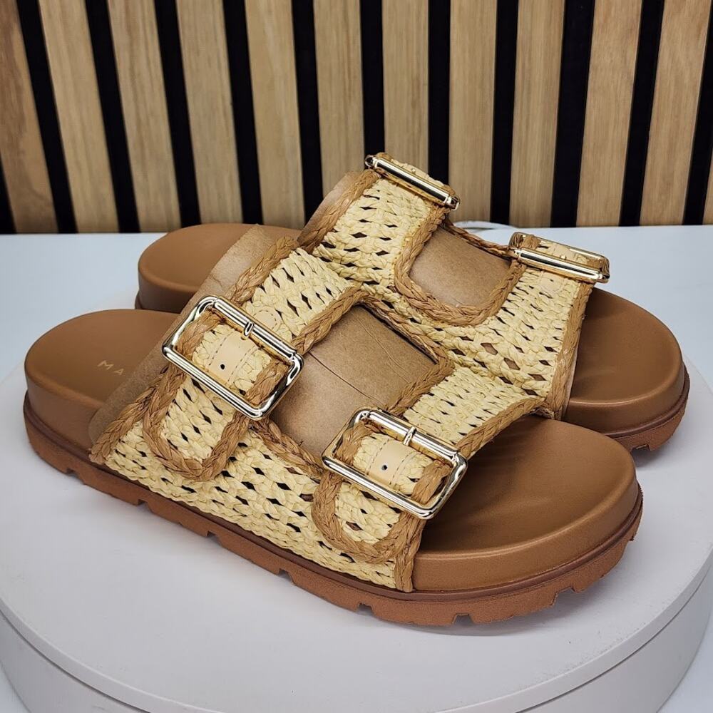 NEW - Marc Fisher Mylan Womens Brown Woven Flat Sandals Buckle Straps Size 7 M